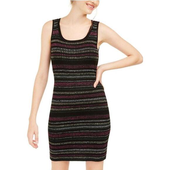 Planet Gold Derek Heart Juniors' Metallic-Stripe Sweater Dress - Picture 1 of 3